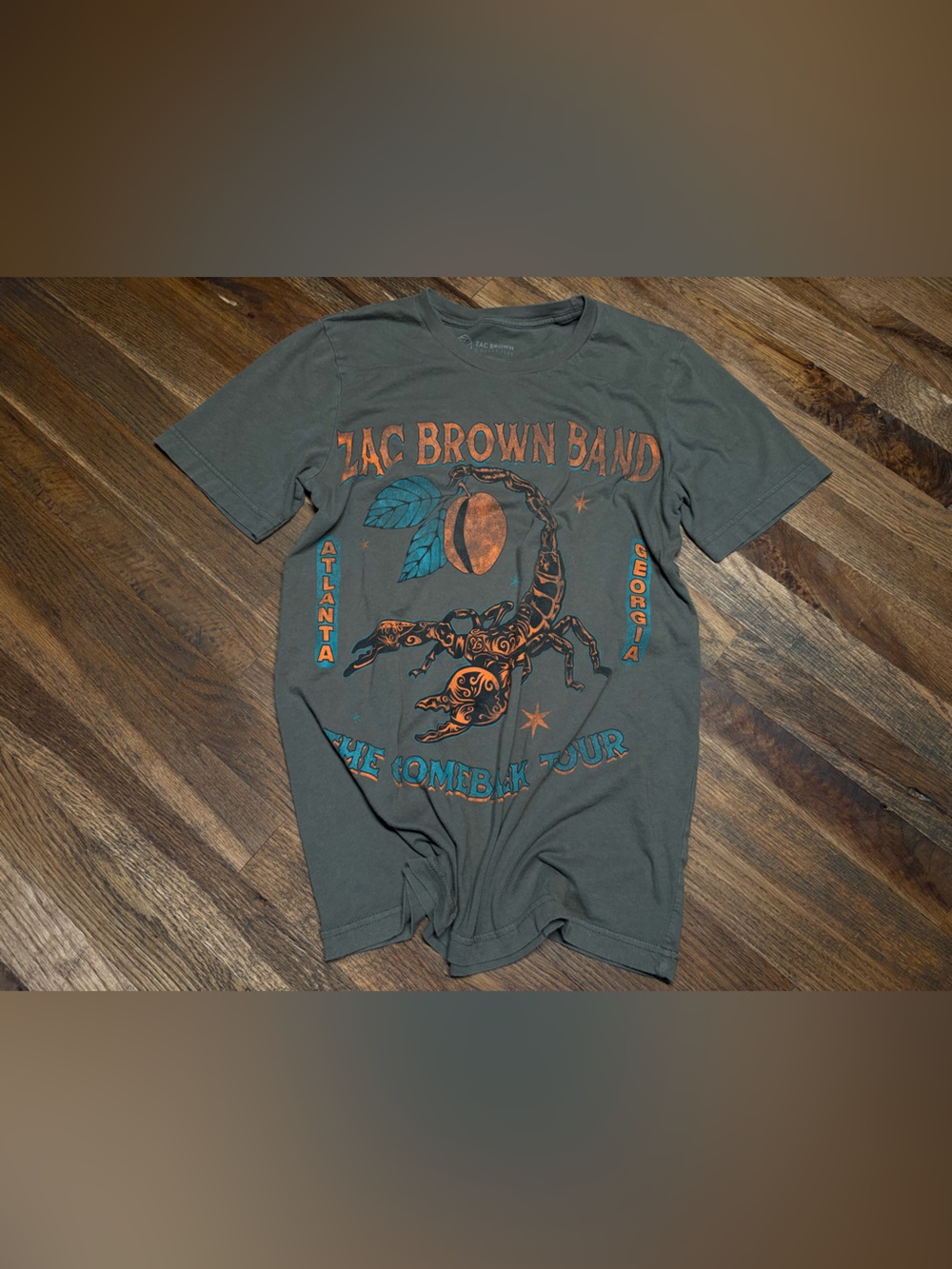 Men's Graphic T-Shirt - Olive with Orange & Teal Print
